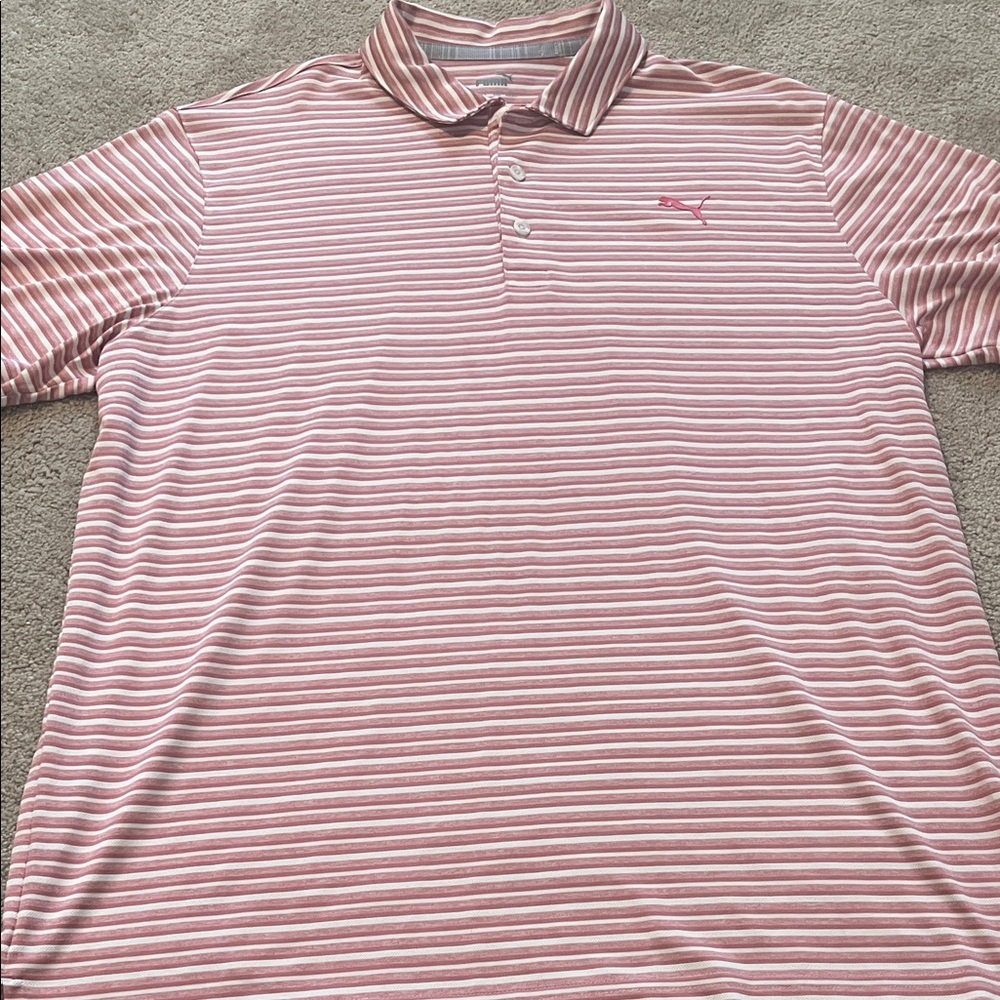 Puma Men’s Pink and White Striped Performance Polo size XL